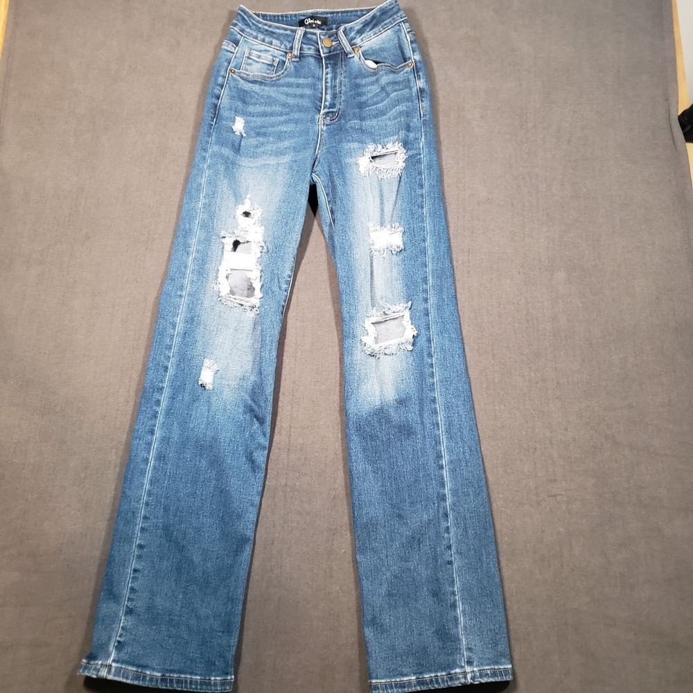Vivi Vito‎ Distressed Straight Leg Jeans Womens Size 3 Blue High Rise